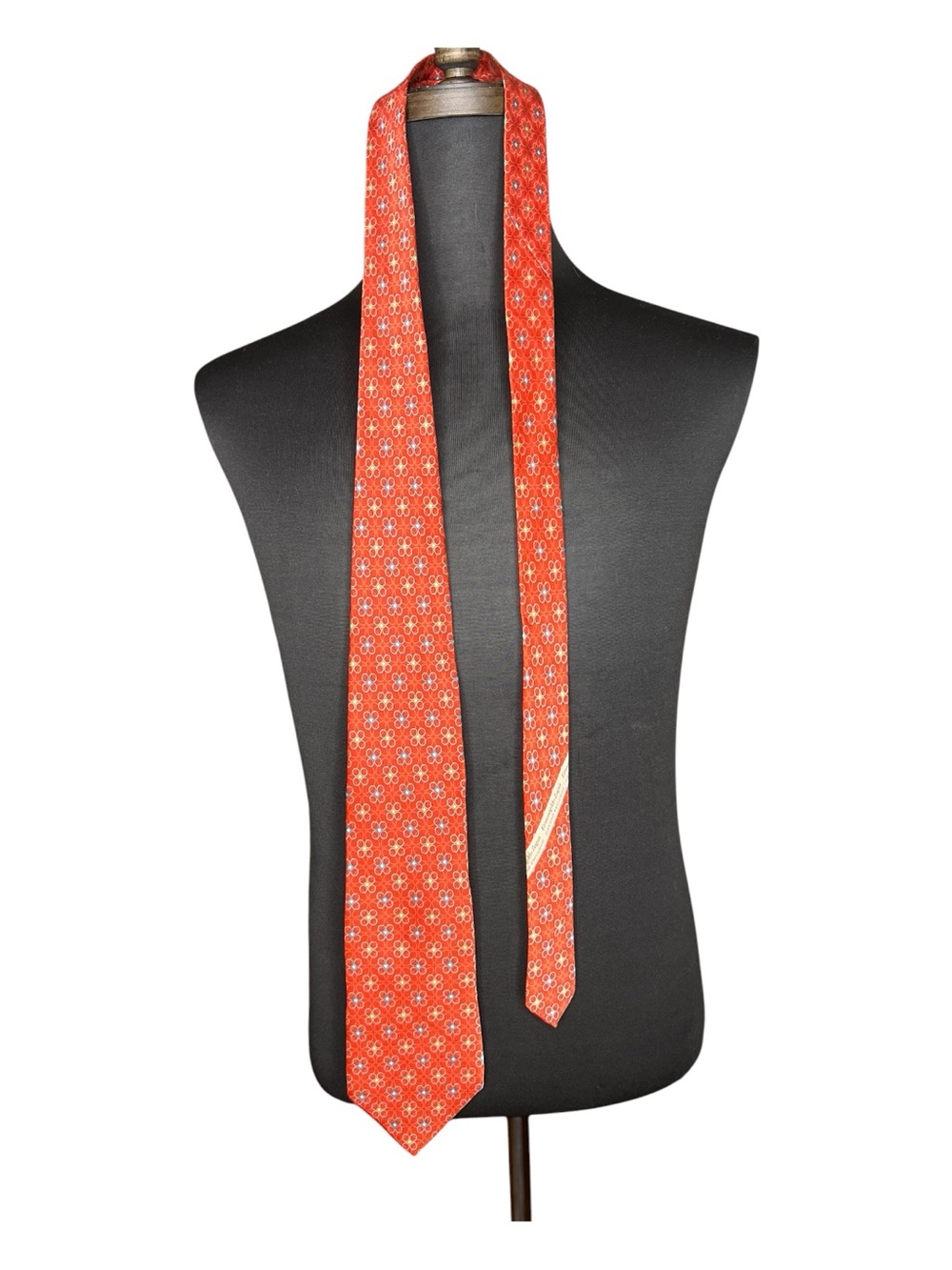 ERMENEGILDO ZEGNA 90s VTG Silk Orange-Red Geometric Medallion Tie Made in Italy